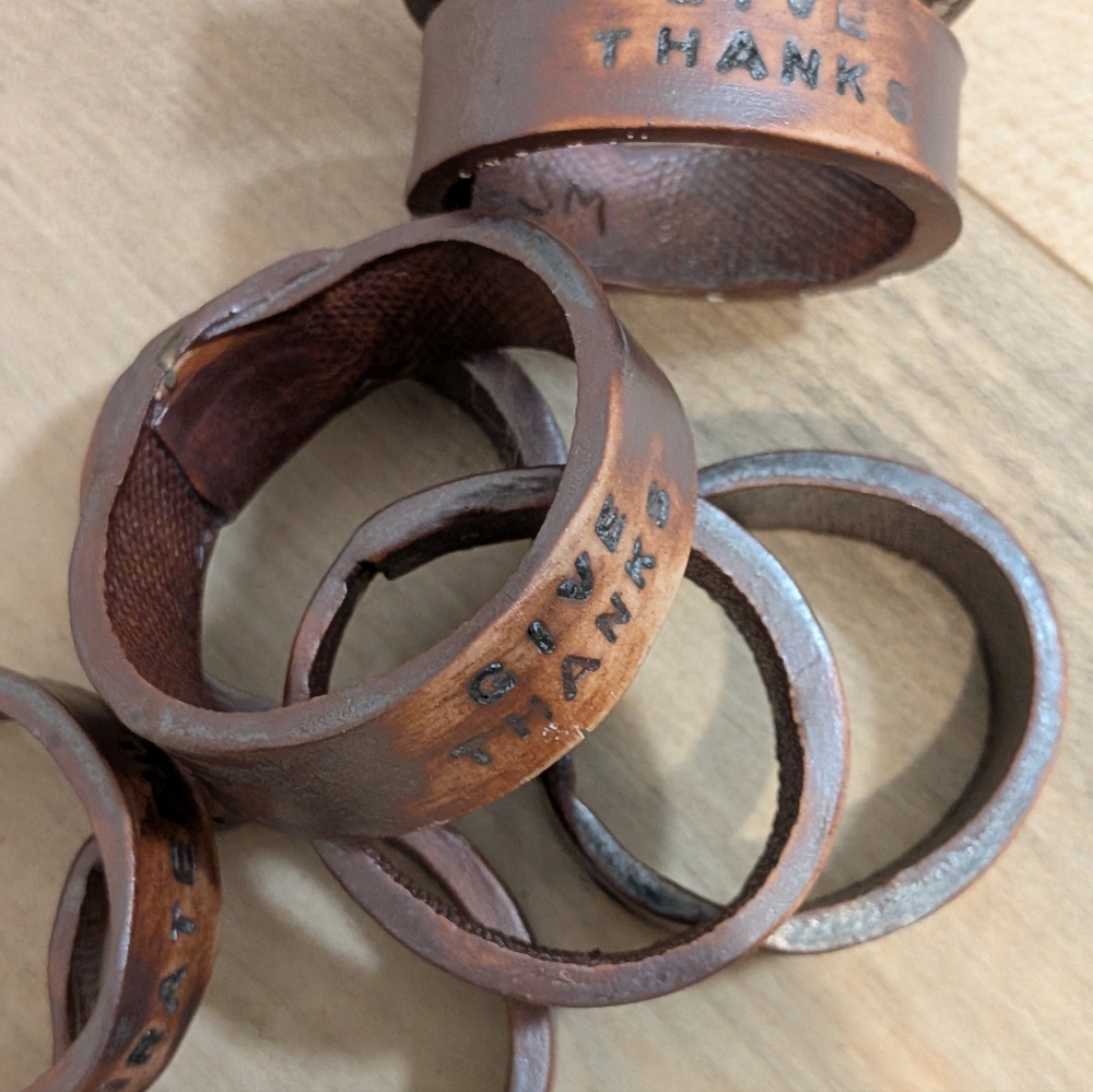 Set Of 8 Rustic Handmade Ceramic Gratitude Napkin Rings - Picture 6 of 9